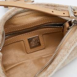 Fendi Beige Zucca Wool and Leather Baguette