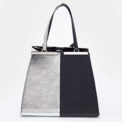 Pre Owned Fendi Black/SIlver Leather Large 3Jours Tote