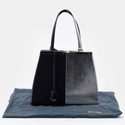 Pre Owned Fendi Black/SIlver Leather Large 3Jours Tote