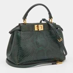 مملوكة مسبقًا Fendi Green Python Mini Peekaboo Top Handle Bag