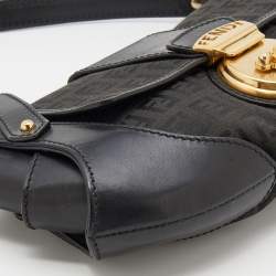 Pre Owned Fendi Black Zucchino Canvas and Leather Compilation Baguette Bag
