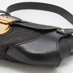 Pre Owned Fendi Black Zucchino Canvas and Leather Compilation Baguette Bag