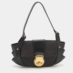Pre Owned Fendi Black Zucchino Canvas and Leather Compilation Baguette Bag