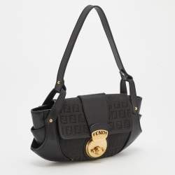 Pre Owned Fendi Black Zucchino Canvas and Leather Compilation Baguette Bag