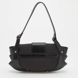 Pre Owned Fendi Black Zucchino Canvas and Leather Compilation Baguette Bag