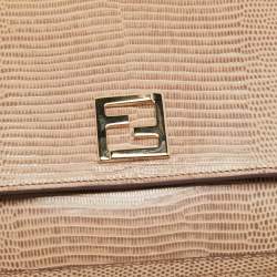 Pre Owned Fendi Beige Lizard Embossed Leather Wallet On Chain