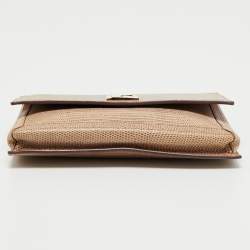 Pre Owned Fendi Beige Lizard Embossed Leather Wallet On Chain