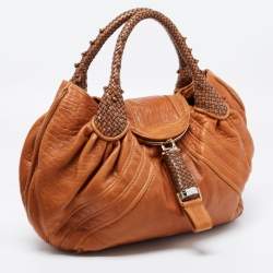 Pre Owned Fendi Brown Pebbled Leather Spy Bag
