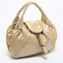 Pre Owned Fendi Metallic Gold Holographic Textured Leather Spy Bag