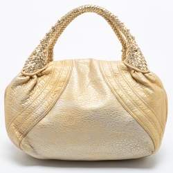 Pre Owned Fendi Metallic Gold Holographic Textured Leather Spy Bag