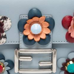 Pre Owned Fendi Dust Blue Flowerland Leather Baguette Bag