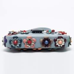Pre Owned Fendi Dust Blue Flowerland Leather Baguette Bag