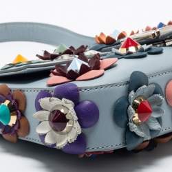 Pre Owned Fendi Dust Blue Flowerland Leather Baguette Bag