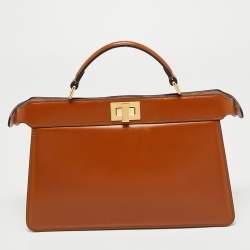 Pre Owned Fendi Brown Leather Peekaboo ISeeU East-West Top Handle Bag