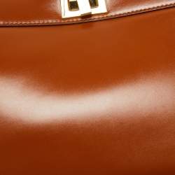 Pre Owned Fendi Brown Leather Peekaboo ISeeU East-West Top Handle Bag