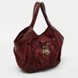 Pre Owned Fendi Red Zucca Canvas and Leather Borsa Chef Tote