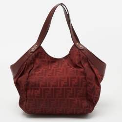 Pre Owned Fendi Red Zucca Canvas and Leather Borsa Chef Tote