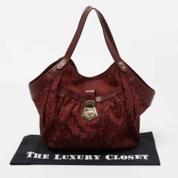 Pre Owned Fendi Red Zucca Canvas and Leather Borsa Chef Tote