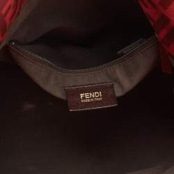 Pre Owned Fendi Red Zucca Canvas and Leather Borsa Chef Tote