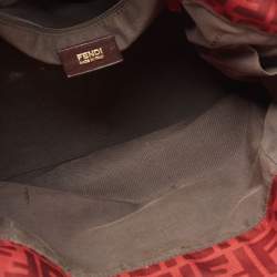 Pre Owned Fendi Red Zucca Canvas and Leather Borsa Chef Tote