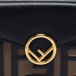 Pre Owned Fendi Black/Tobacco Zucca Embossed Leather Micro F is Fendi Trifold Wallet