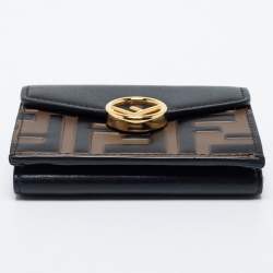 Pre Owned Fendi Black/Tobacco Zucca Embossed Leather Micro F is Fendi Trifold Wallet