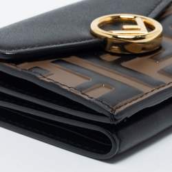Pre Owned Fendi Black/Tobacco Zucca Embossed Leather Micro F is Fendi Trifold Wallet