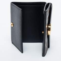 Pre Owned Fendi Black/Tobacco Zucca Embossed Leather Micro F is Fendi Trifold Wallet