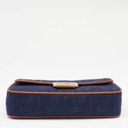 Pre Owned Fendi Blue/Brown Denim and Leather Baguette Crossbody Bag