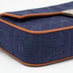 Pre Owned Fendi Blue/Brown Denim and Leather Baguette Crossbody Bag