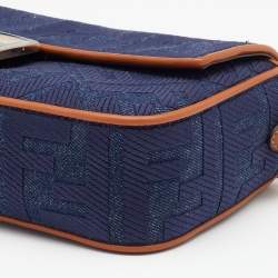 Pre Owned Fendi Blue/Brown Denim and Leather Baguette Crossbody Bag