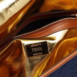Pre Owned Fendi Blue/Brown Denim and Leather Baguette Crossbody Bag