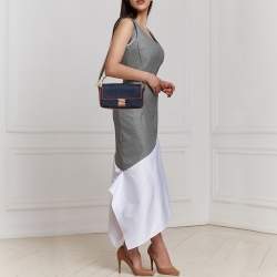 Pre Owned Fendi Blue/Brown Denim and Leather Baguette Crossbody Bag