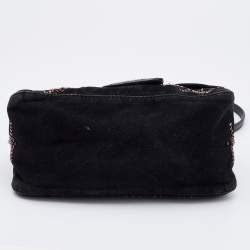 Fendi Black Suede Bead Embellishment Baguette Shoulder Bag