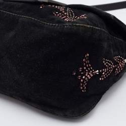 Fendi Black Suede Bead Embellishment Baguette Shoulder Bag