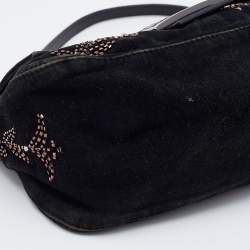 Fendi Black Suede Bead Embellishment Baguette Shoulder Bag
