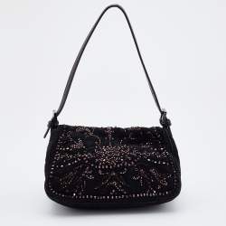 Fendi Black Suede Bead Embellishment Baguette Shoulder Bag