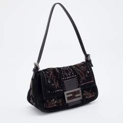 Fendi Black Suede Bead Embellishment Baguette Shoulder Bag