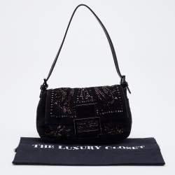 Fendi Black Suede Bead Embellishment Baguette Shoulder Bag