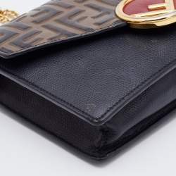 Fendi Brown/Black Leather Double FF Wallet On Chain