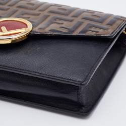 Fendi Brown/Black Leather Double FF Wallet On Chain