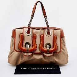 Pre Owned Fendi Beige/Tan Fabric and Leather Large B Bag Shoulder Bag