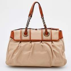 Pre Owned Fendi Beige/Tan Fabric and Leather Large B Bag Shoulder Bag