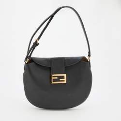 Pre Owned Fendi Black Leather Small Croissant Hobo