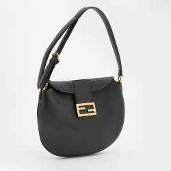 Pre Owned Fendi Black Leather Small Croissant Hobo