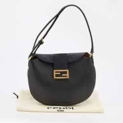 Pre Owned Fendi Black Leather Small Croissant Hobo