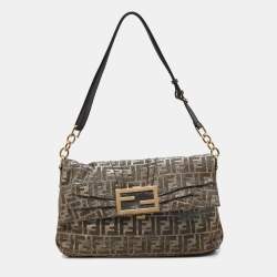 Pre Owned Fendi Metallic Zucca Glitter Lurex Fabric Mia Flap Shoulder Bag