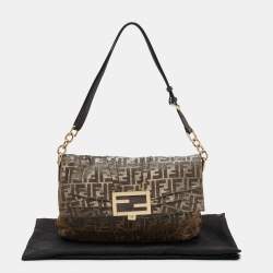Pre Owned Fendi Metallic Zucca Glitter Lurex Fabric Mia Flap Shoulder Bag
