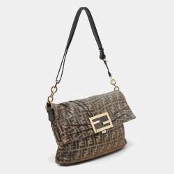 Pre Owned Fendi Metallic Zucca Glitter Lurex Fabric Mia Flap Shoulder Bag