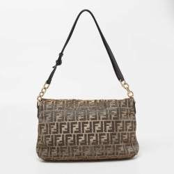 Pre Owned Fendi Metallic Zucca Glitter Lurex Fabric Mia Flap Shoulder Bag